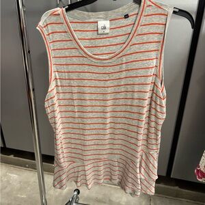 CAbi Gray and Orange Striped Tank Top